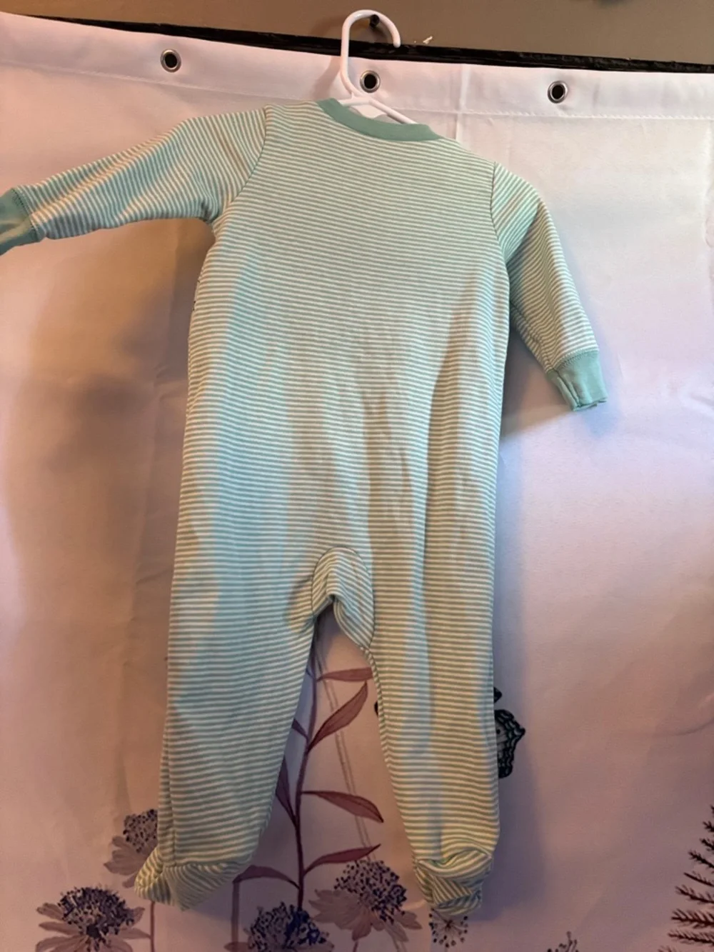 Carter's Mint Green Striped Footed One-Piece with Crocodile Applique